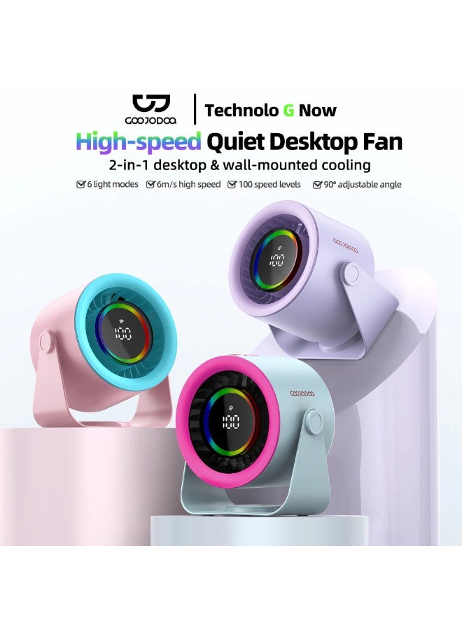 GOOJODOQ New High Speed ​​Desktop Fan 100 Speed ​​Digital LED Display RGB Wall Mount Adjustable Turbo Fan ( Classic grey ) - Image 2
